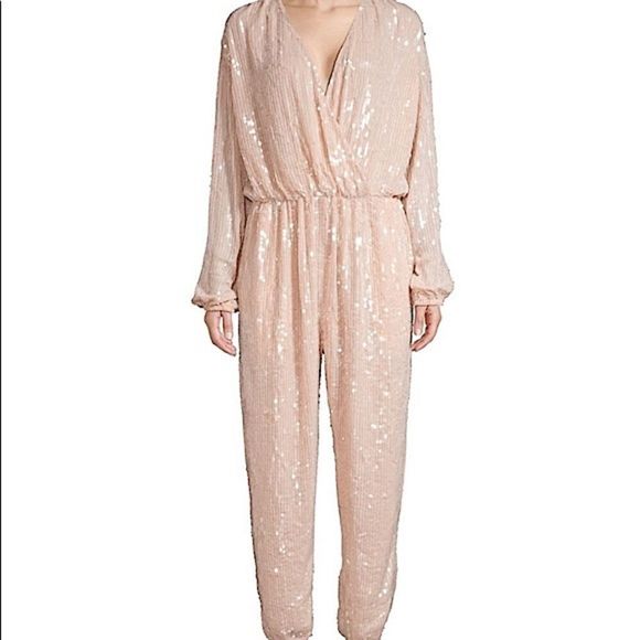 NWT ROSA CHA Lena Sequin Nude Faux-Wrap Tapered Jumpsuit - Picture 2 of 8